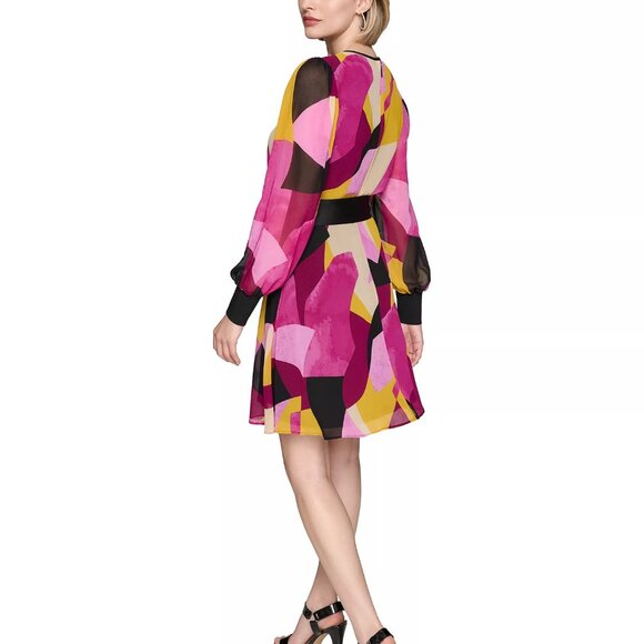 NWT! Karl Lagerfeld Dress! ONLY $69!RETAIL $165! Geo-Print Chiffon Dress Size 14 - Picture 3 of 3